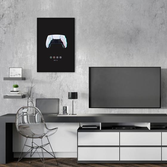 Imagem de Quadro Gamer Glitch Controle PS Buttons 60x43 Caixa Preto Moldura Caixa, Preta