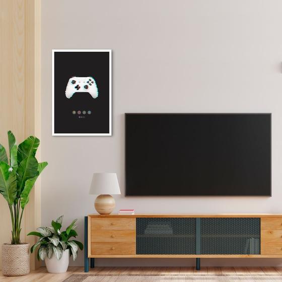 Imagem de Quadro Gamer Glitch Controleuttons 86x60 Caixa Branco Moldura Caixa, Branca