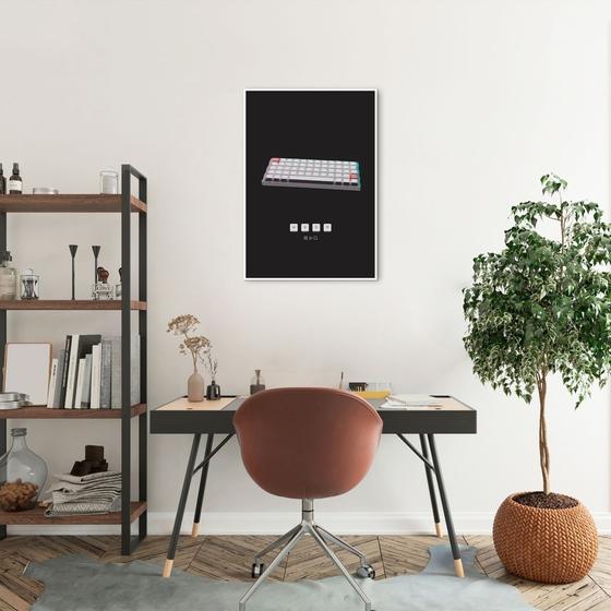 Imagem de Quadro Gamer Glitch Teclado W A S D 86x60 Filete Branco Moldura Filete, Branca