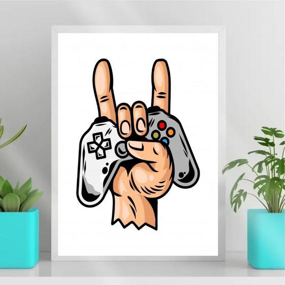 Imagem de Quadro Gamer Mão Com Controle Joystick 45x34cm