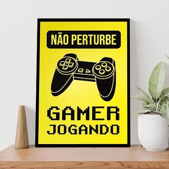 Imagem de Quadro Gamer Não Perturbe Amarelo 24x18cm - com vidro