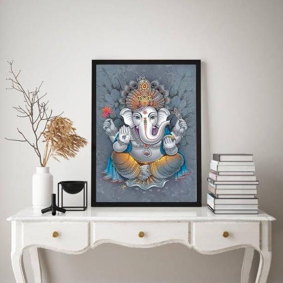 Imagem de Quadro Ganesha Fundo Cinza 45x34cm - Madeira Branca