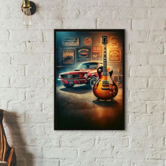 Imagem de Quadro Garagem - Guitarra e Carro 45x34cm - com vidro