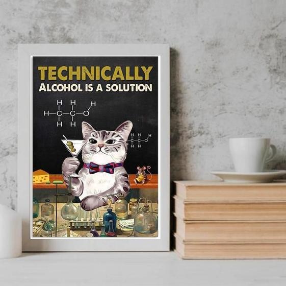 Imagem de Quadro Gatinho Alcool É A Solução 24X18Cm - Com Vidro