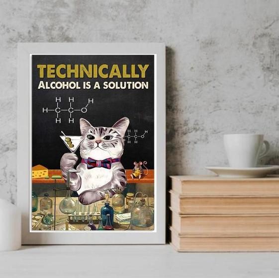 Imagem de Quadro Gatinho Alcool É A Solução 45X34Cm - Com Vidro