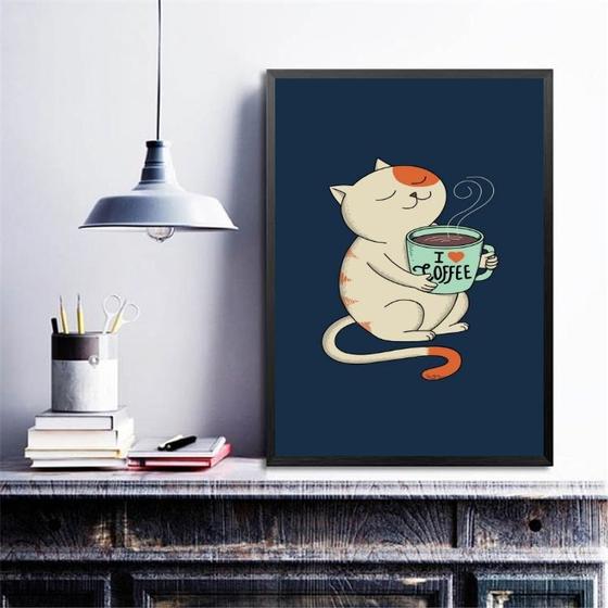 Imagem de Quadro Gatinho Com Café - Love Coffee 33x24cm - com vidro