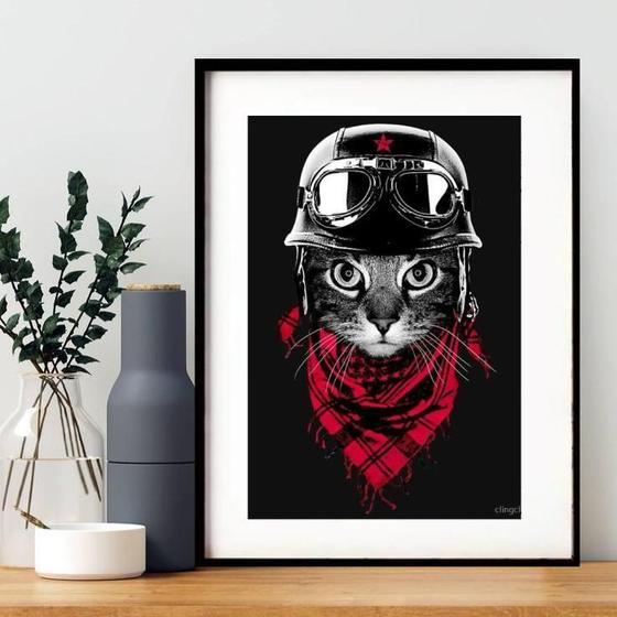 Imagem de Quadro Gatinho Motociclista - 60X48Cm