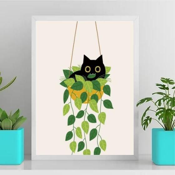 Imagem de Quadro Gatinho No Vaso De Planta 45X34Cm - Com Vidro