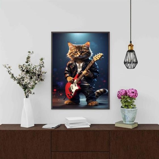 Imagem de Quadro Gatinho Roqueiro - Guitarra 24x18cm