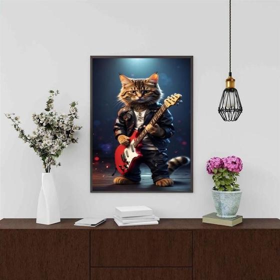 Imagem de Quadro Gatinho Roqueiro - Guitarra 45X34Cm - Com Vidro