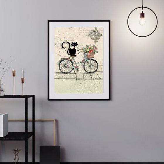 Imagem de Quadro Gato Bicicleta Flores - 60x48cm