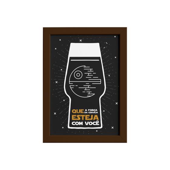 Imagem de Quadro Geek Jedi Força Cerveja Moldura Marrom 33x43cm