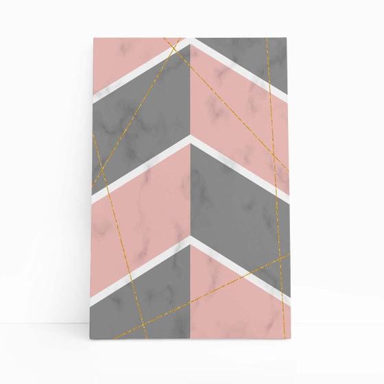 Imagem de Quadro Geométrico Rosa Cinza E Branco Canvas 60X40Cm