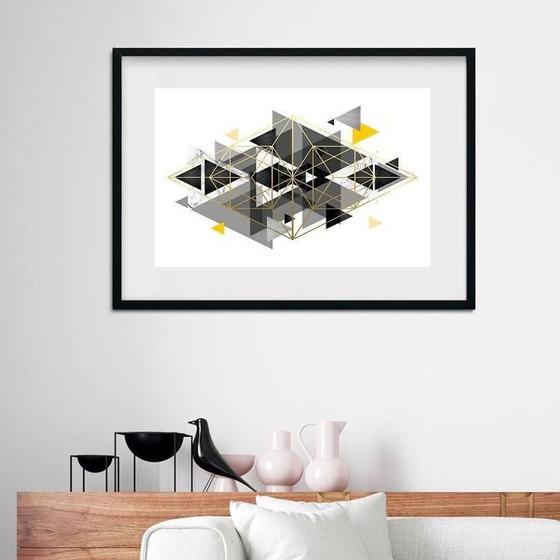 Imagem de Quadro Geométrico Suave Cinza E Amarelo - 60X48Cm