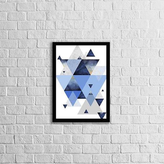 Imagem de Quadro Geométrico Triângulos Azuis II 33x24cm - com vidro