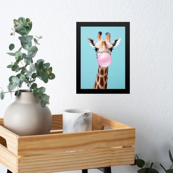 Imagem de Quadro Girafa Bubble Gum Azul e Rosa 45x34cm - com vidro