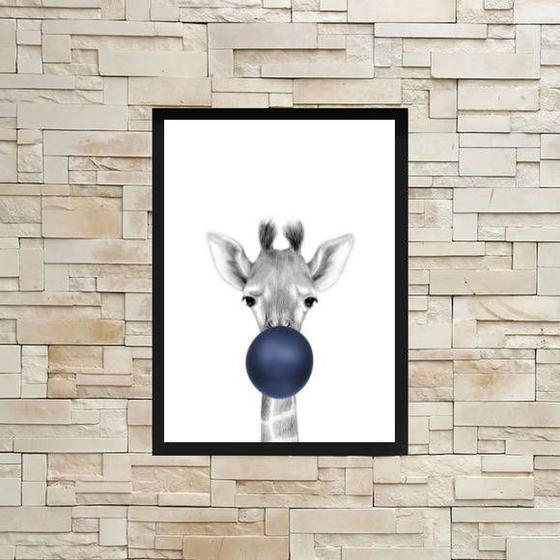 Imagem de Quadro Girafa Com Chiclete Azul Marinho 45x34cm - com vidro