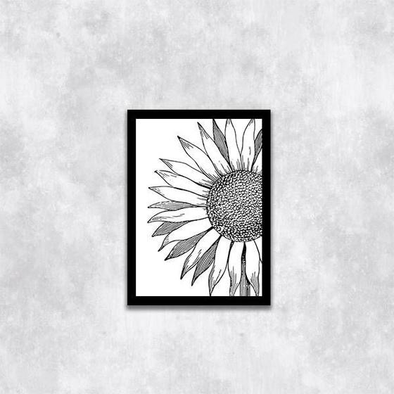 Imagem de Quadro Girassol Preto e Branco 24x18cm - com vidro