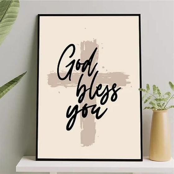 Imagem de Quadro God Bless You Cruz 45X34Cm - Com Vidro Preta