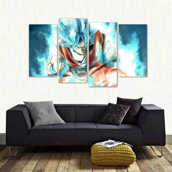 Imagem de Quadro Goku Super Sayajin Blue Quarto Em Tecido 4 Peças 1