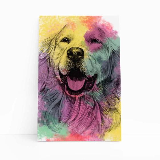 Imagem de Quadro Golden Retriever Cachorro Aquarela Canvas 60X40Cm