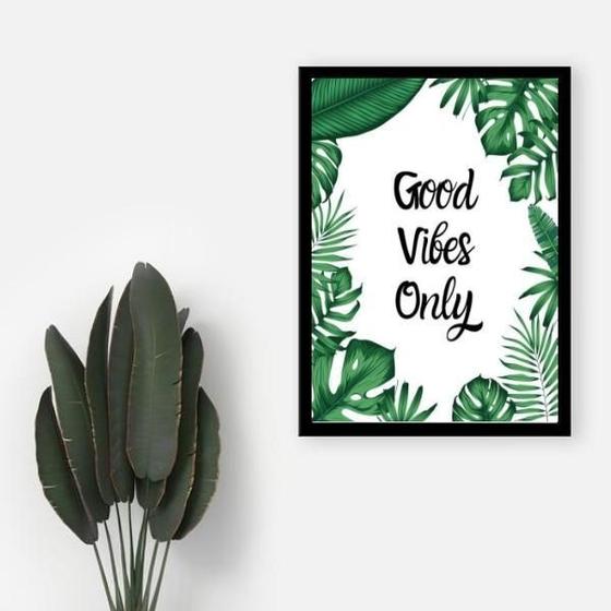 Imagem de Quadro Good Vibes Only 24X18Cm - Com Vidro - Madeira Preta