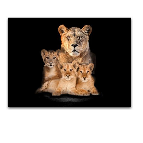 Imagem de Quadro Grande leão Leoa com Filhote Família 130x90