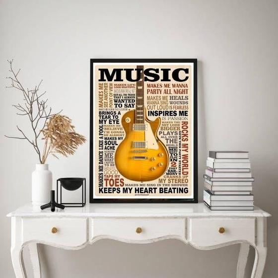 Imagem de Quadro Guitarra Music Amarela 24x18cm - Moldura Preta