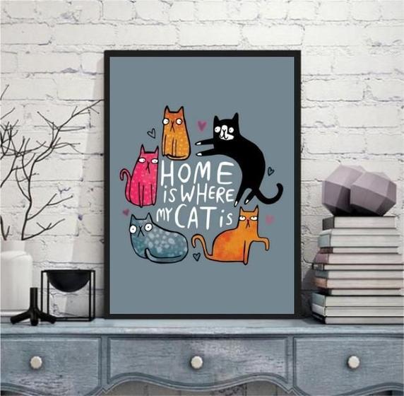 Imagem de Quadro Home Is Where My Cat Is 24X18Cm