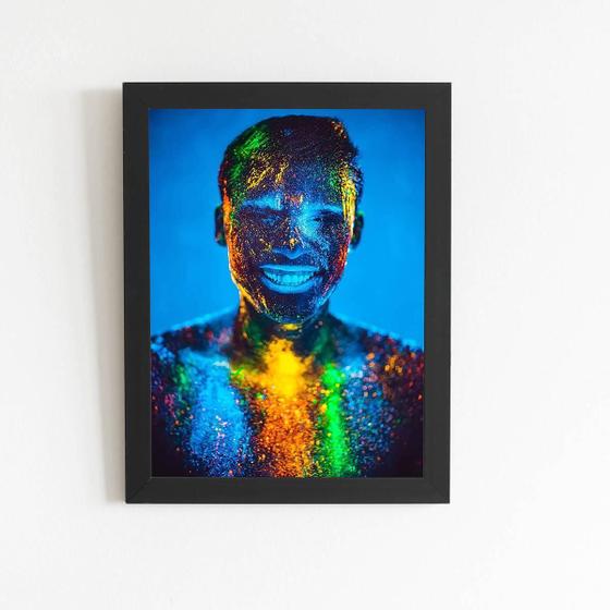 Imagem de Quadro Homem Tinta Neon Colorida Moldura Preta 60X40Cm