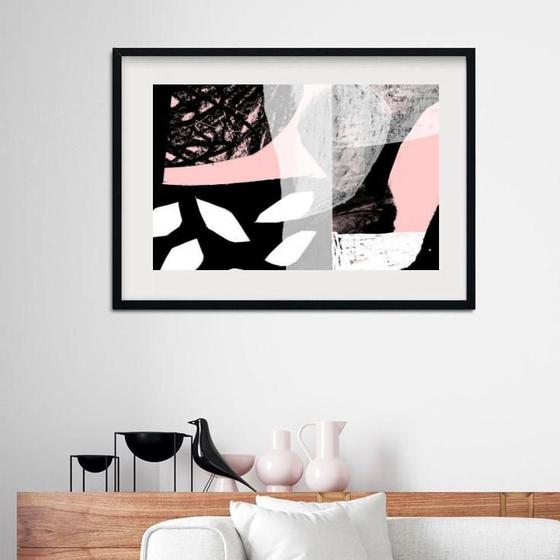 Imagem de Quadro Horizontal Abstrato Preto E Rosa - 60X48Cm