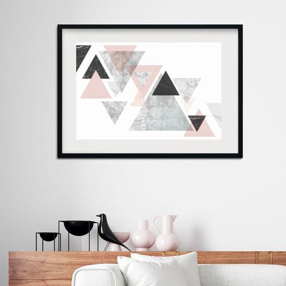 Imagem de Quadro Horizontal Triângulos Preto Rosa Cinza- 60x48cm