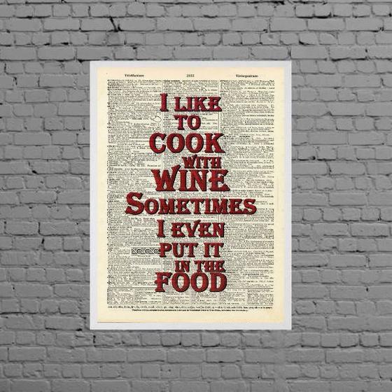 Imagem de Quadro I Like To Cook With Wine 24x18cm - com vidro