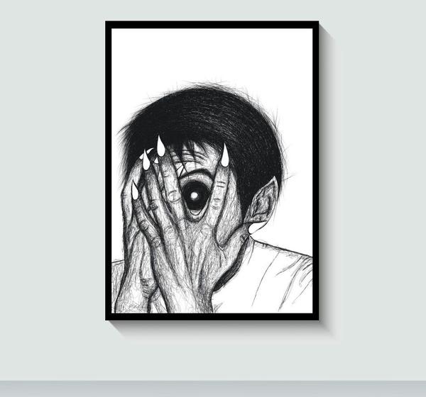 Imagem de Quadro Ilustração Dark Medo Horror com Moldura E Acetato Tamanho A3