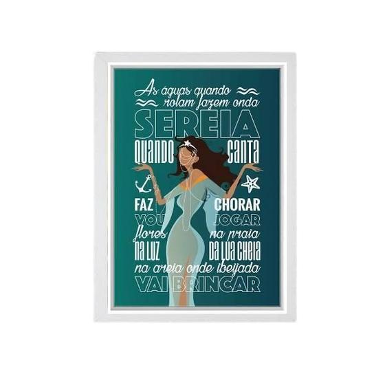 Imagem de Quadro Ilustração Iemanjá Com Dizeres 33X24 Com Vidro Branca
