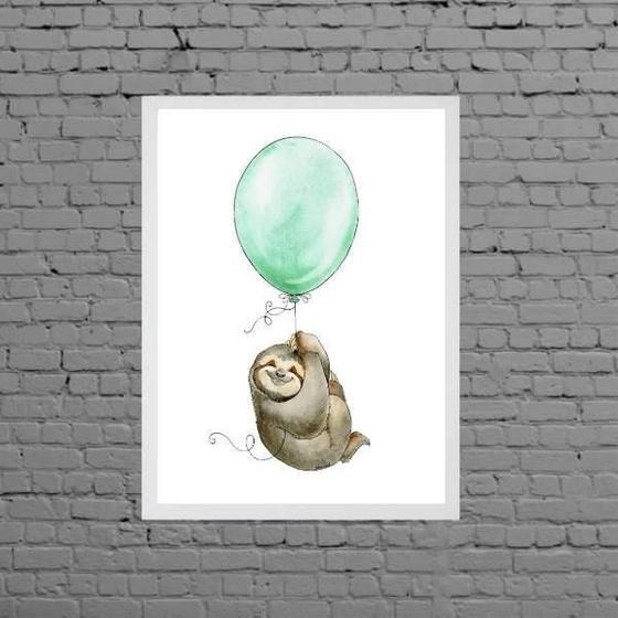 Imagem de Quadro Infantil Bicho Preguiça Com Balão 33X24Cm - Com Vidro