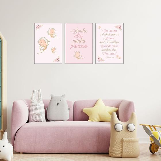 Imagem de Quadro infantil Borboleta Menina Kit 3 20x30cm Decorativo Poster Painel Quarto Criança Lindo Para Decorar
