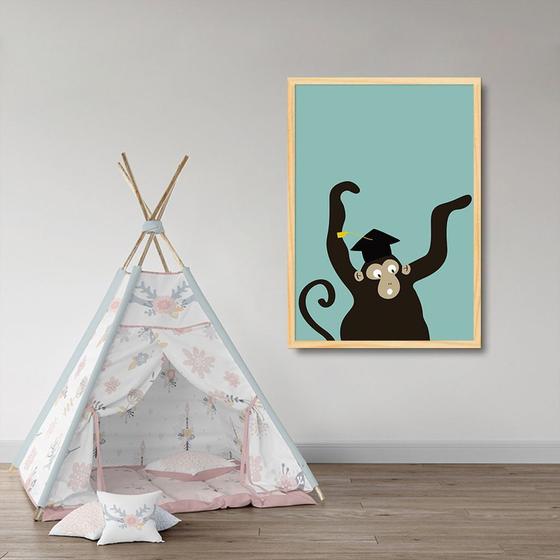 Imagem de Quadro Infantil Cartoon Macaco 43x30 Caixa Marfim Moldura Caixa, Marfim