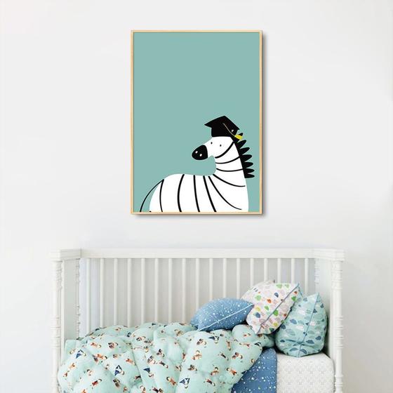 Imagem de Quadro Infantil Cartoon Zebra 43x30 Filete Marfim Moldura Filete, Marfim