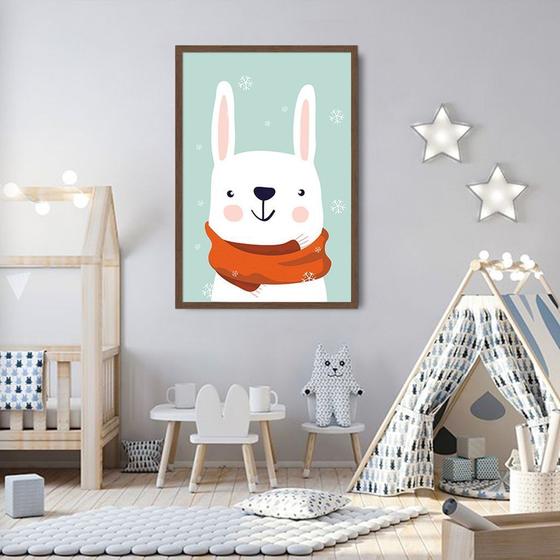 Imagem de Quadro Infantil Coelho na Neve 43x30 Caixa Marrom Moldura Caixa, Marrom Cafe