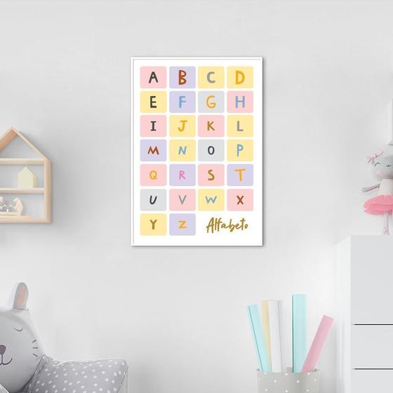 Imagem de Quadro Infantil Didático Alfabeto 43x30 Filete Branco Moldura Filete, Branca