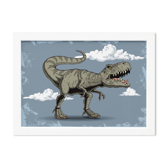 Imagem de Quadro Infantil Dinossauro Azul Moldura Branca 22x32