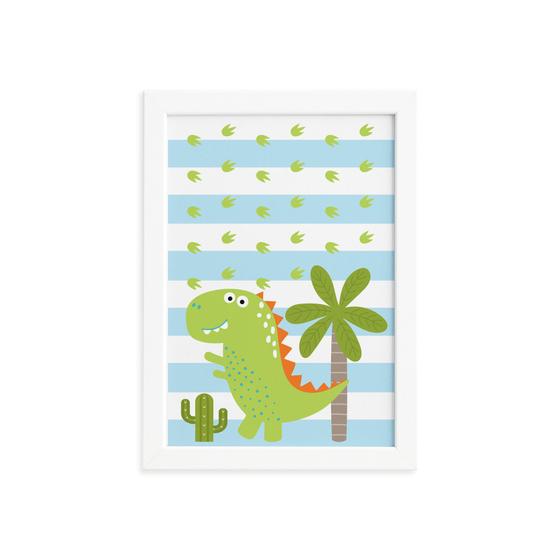 Imagem de Quadro Infantil Dinossauro Baby 2 Verde 22x32cm Moldura Bran