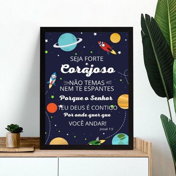 Imagem de Quadro Infantil Espacial - Seja Forte e Corajoso 45x34cm - com vidro