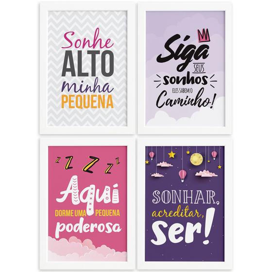 Imagem de Quadro Infantil Frase Menina Moldura Branca 4un 22x32cm