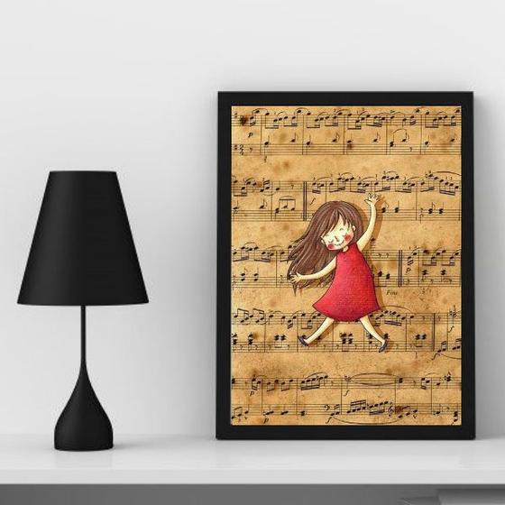 Imagem de Quadro Infantil Música Menina Com Partitura 24x18cm