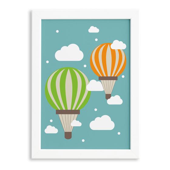 Imagem de Quadro Infantil para Quarto de Bebê Balões e Nuvens 33x43cm