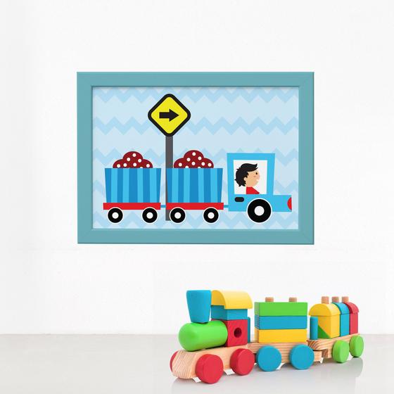 Imagem de Quadro Infantil Quarto Menino Caminhão 22x32 Moldura Azul