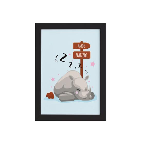 Imagem de Quadro Infantil Rinoceronte Amor Moldura Preta 22x32cm