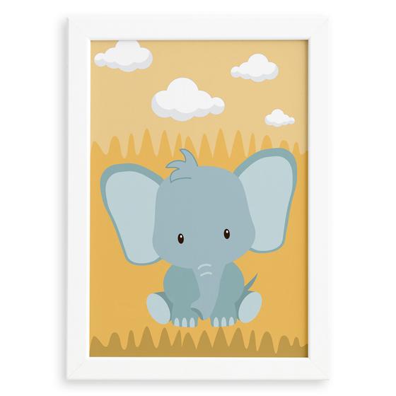 Imagem de Quadro Infantil Safari Elefante Quarto Moldura Branca 22x32